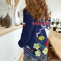 Personalised Wake Island Women Casual Shirt Tribal Pattern With Hibiscus Flowers LT05 - Polynesian Pride