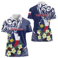 Personalised Wake Island Women Polo Shirt Tribal Pattern With Hibiscus Flowers LT05 - Polynesian Pride