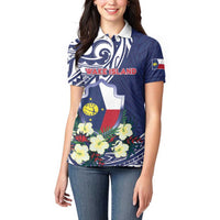 Personalised Wake Island Women Polo Shirt Tribal Pattern With Hibiscus Flowers LT05 - Polynesian Pride