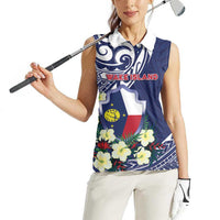 Personalised Wake Island Women Sleeveless Polo Shirt Tribal Pattern With Hibiscus Flowers LT05 - Polynesian Pride