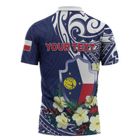Personalised Wake Island Zipper Polo Shirt Tribal Pattern With Hibiscus Flowers LT05 - Polynesian Pride