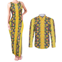 Aloha Hawaii Mardi Gras Couples Matching Tank Maxi Dress and Long Sleeve Button Shirt Gold Style LT05 Gold - Polynesian Pride