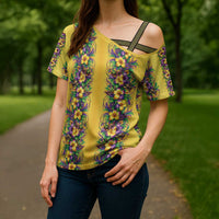 Aloha Hawaii Mardi Gras Cross Shoulder Shirt Gold Style LT05 - Polynesian Pride