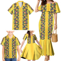 Aloha Hawaii Mardi Gras Family Matching Mermaid Dress and Hawaiian Shirt Gold Style