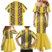 Aloha Hawaii Mardi Gras Family Matching Mermaid Dress and Hawaiian Shirt Gold Style