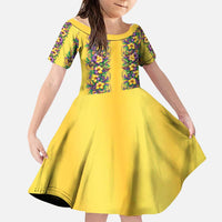 Aloha Hawaii Mardi Gras Family Matching Off The Shoulder Long Sleeve Dress and Hawaiian Shirt Gold Style