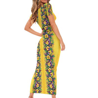 Aloha Hawaii Mardi Gras Family Matching Short Sleeve Bodycon Dress and Hawaiian Shirt Gold Style