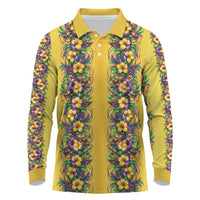 Aloha Hawaii Mardi Gras Long Sleeve Polo Shirt Gold Style LT05 Gold - Polynesian Pride