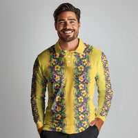 Aloha Hawaii Mardi Gras Long Sleeve Polo Shirt Gold Style LT05 - Polynesian Pride