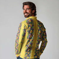 Aloha Hawaii Mardi Gras Long Sleeve Polo Shirt Gold Style LT05 - Polynesian Pride