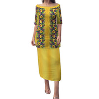 Aloha Hawaii Mardi Gras Puletasi Gold Style LT05 Long Dress Gold - Polynesian Pride