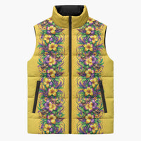 Aloha Hawaii Mardi Gras Sleeveless Puffer Jacket Gold Style LT05 Unisex Gold - Polynesian Pride