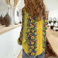 Aloha Hawaii Mardi Gras Women Casual Shirt Gold Style LT05 - Polynesian Pride