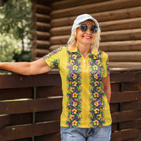 Aloha Hawaii Mardi Gras Women Polo Shirt Gold Style LT05 - Polynesian Pride