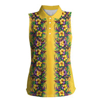 Aloha Hawaii Mardi Gras Women Sleeveless Polo Shirt Gold Style LT05 Female Gold - Polynesian Pride