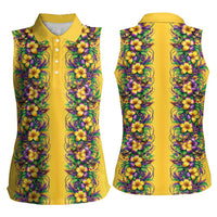 Aloha Hawaii Mardi Gras Women Sleeveless Polo Shirt Gold Style LT05 - Polynesian Pride