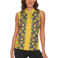 Aloha Hawaii Mardi Gras Women Sleeveless Polo Shirt Gold Style LT05 - Polynesian Pride