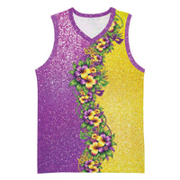 Hawaii Mardi Gras Basketball Jersey Plumeria Lei Beads Glitter Style LT05 Unisex Colorful - Polynesian Pride