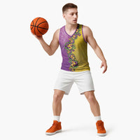 Hawaii Mardi Gras Basketball Jersey Plumeria Lei Beads Glitter Style LT05 - Polynesian Pride