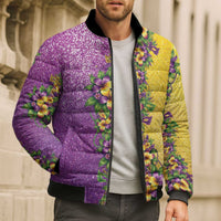 Hawaii Mardi Gras Bomber Puffer Jacket Plumeria Lei Beads Glitter Style LT05 - Polynesian Pride