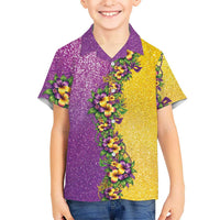 Hawaii Mardi Gras Kid Hawaiian Shirt Plumeria Lei Beads Glitter Style LT05 Kid Colorful - Polynesian Pride