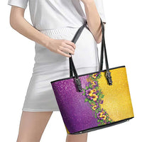 Hawaii Mardi Gras Leather Tote Bag Plumeria Lei Beads Glitter Style LT05 - Polynesian Pride
