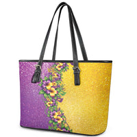 Hawaii Mardi Gras Leather Tote Bag Plumeria Lei Beads Glitter Style LT05 - Polynesian Pride