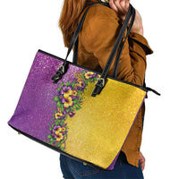 Hawaii Mardi Gras Leather Tote Bag Plumeria Lei Beads Glitter Style LT05 - Polynesian Pride