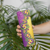 Hawaii Mardi Gras Skinny Tumbler Plumeria Lei Beads Glitter Style LT05 - Polynesian Pride