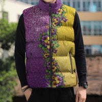Hawaii Mardi Gras Sleeveless Puffer Jacket Plumeria Lei Beads Glitter Style LT05 - Polynesian Pride