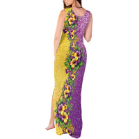 Hawaii Mardi Gras Tank Maxi Dress Plumeria Lei Beads Glitter Style LT05 - Polynesian Pride