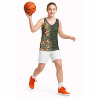 Hawaii Mardi Gras Basketball Jersey Tropical Flowers Glitter Style LT05 - Polynesian Pride