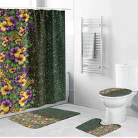 Hawaii Mardi Gras Bathroom Set Tropical Flowers Glitter Style LT05 Bathroom Set (4 pcs) Black - Polynesian Pride