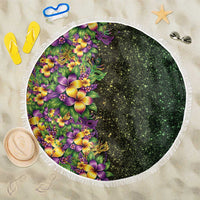 Hawaii Mardi Gras Beach Blanket Tropical Flowers Glitter Style LT05 One Size 150cm Black - Polynesian Pride