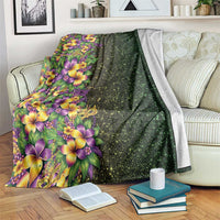 Hawaii Mardi Gras Blanket Tropical Flowers Glitter Style LT05 Black - Polynesian Pride