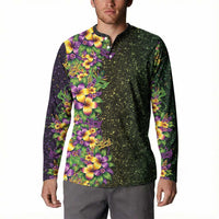Hawaii Mardi Gras Button Sweatshirt Tropical Flowers Glitter Style LT05 - Polynesian Pride