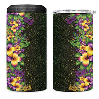 Hawaii Mardi Gras 4 in 1 Can Cooler Tumbler Tropical Flowers Glitter Style LT05 One Size: 16 oz Black - Polynesian Pride