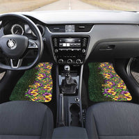 Hawaii Mardi Gras Car Mats Tropical Flowers Glitter Style LT05 Set 2pcs - Front Black - Polynesian Pride