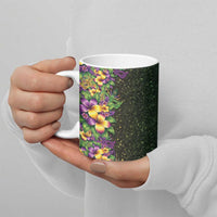 Hawaii Mardi Gras Ceramic Mug Tropical Flowers Glitter Style LT05 - Polynesian Pride