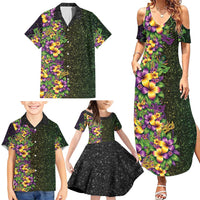 Hawaii Mardi Gras Family Matching Summer Maxi Dress and Hawaiian Shirt Tropical Flowers Glitter Style