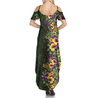 Hawaii Mardi Gras Family Matching Summer Maxi Dress and Hawaiian Shirt Tropical Flowers Glitter Style