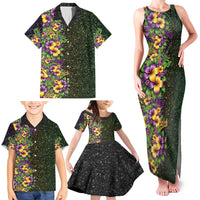 Hawaii Mardi Gras Family Matching Tank Maxi Dress and Hawaiian Shirt Tropical Flowers Glitter Style