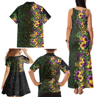 Hawaii Mardi Gras Family Matching Tank Maxi Dress and Hawaiian Shirt Tropical Flowers Glitter Style