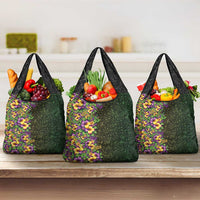 Hawaii Mardi Gras Grocery Bag Tropical Flowers Glitter Style LT05 3-pack One Size Black - Polynesian Pride