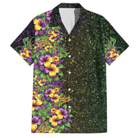 Hawaii Mardi Gras Hawaiian Shirt Tropical Flowers Glitter Style LT05 Black - Polynesian Pride
