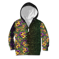 Hawaii Mardi Gras Kid Hoodie Tropical Flowers Glitter Style LT05 Zip Hoodie Black - Polynesian Pride