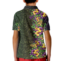 Hawaii Mardi Gras Kid Polo Shirt Tropical Flowers Glitter Style LT05 - Polynesian Pride
