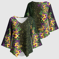 Hawaii Mardi Gras Kimono Sleeve Blouse Tropical Flowers Glitter Style LT05 - Polynesian Pride