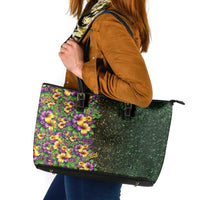 Hawaii Mardi Gras Leather Tote Bag Tropical Flowers Glitter Style LT05 Black - Polynesian Pride