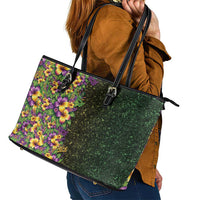 Hawaii Mardi Gras Leather Tote Bag Tropical Flowers Glitter Style LT05 - Polynesian Pride